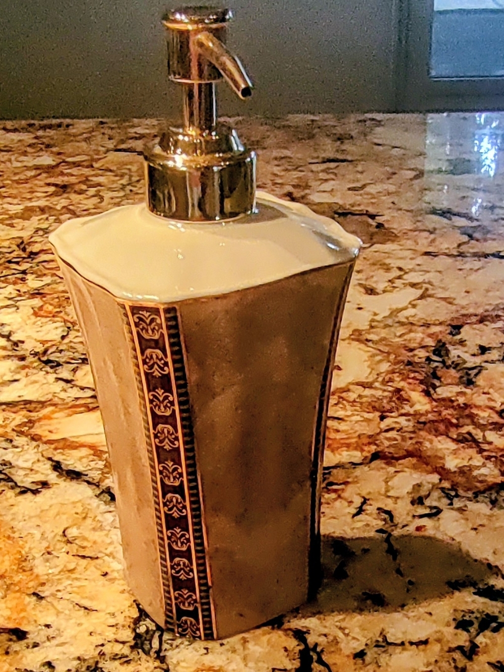 Croscill Cream Ceramic Soap/Lotion Dispenser with Gold Accents